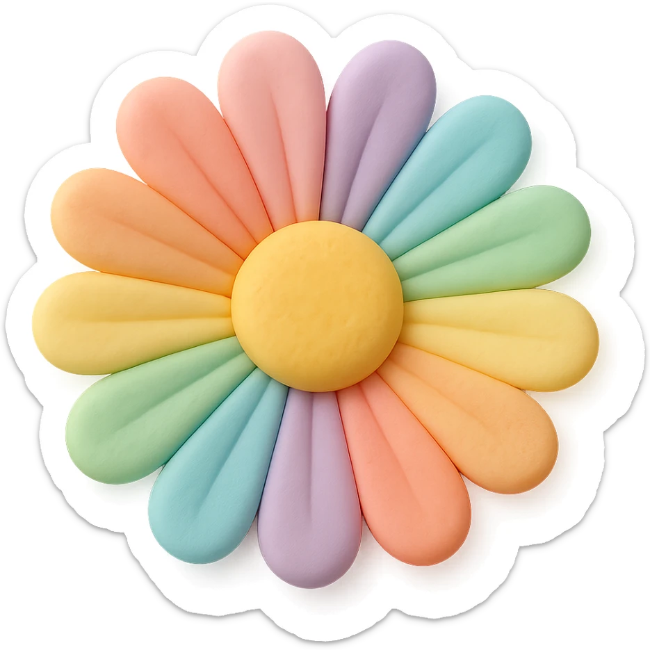rainbow daisy flower, fondant cake art style sticker