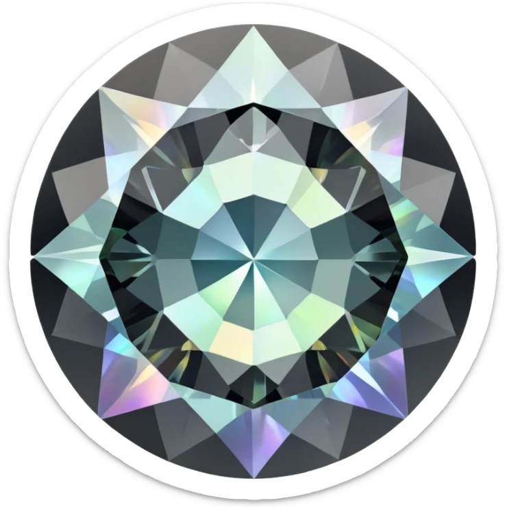 round cut gemstone with iridescent shine, smoky grey color, brilliant facets sticker