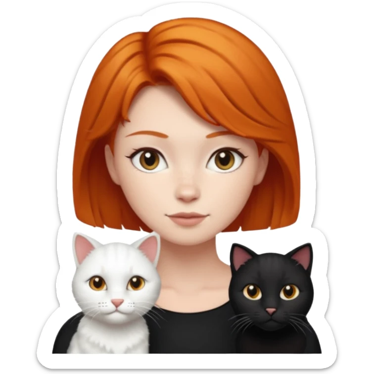 white big cat and a black small cat and a ginger woman short hair  sticker