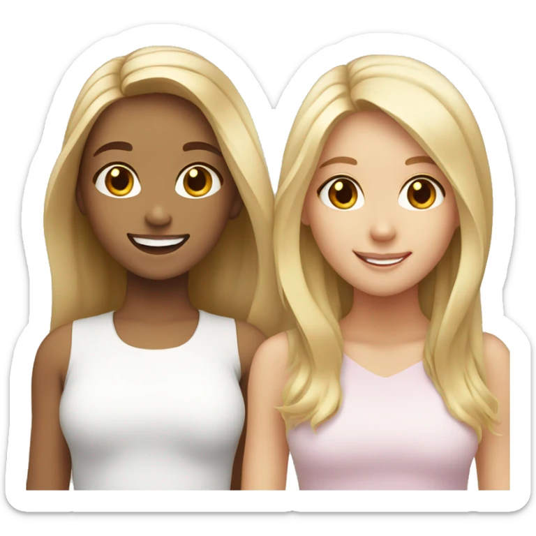 smiling girls with blonde hair girl on left has brown hair sticker