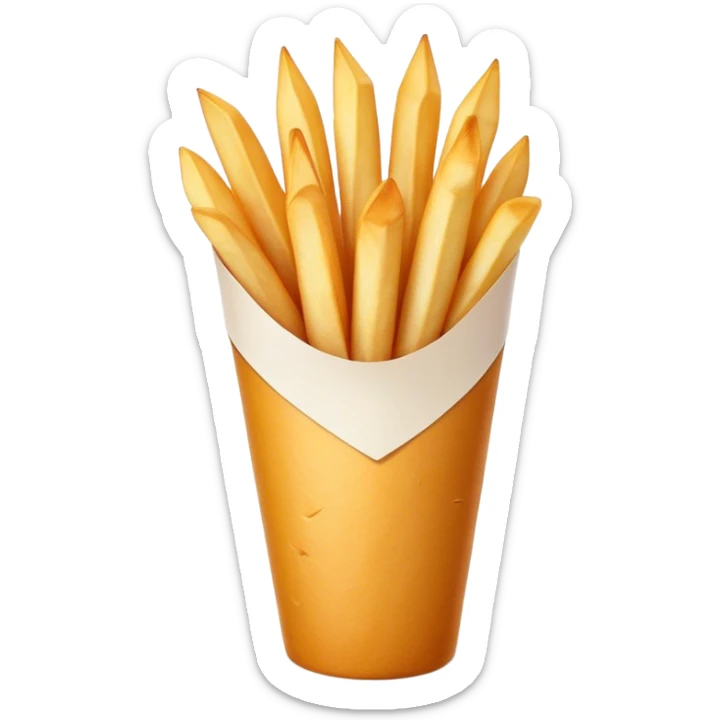 Belgian Fries Cinematic Realistic Belgian Fries Dish Emoji, depicted as a generous serving of crispy fries neatly presented in a white paper cone, rendered with vivid textures and appetizing, natural lighting. sticker
