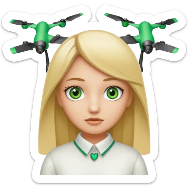 Arqueóloga rubia con ojos verdes, con un cinta métrica, lápiz, rasquetas y dron sticker