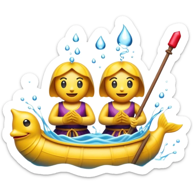 Cinematic Realistic Water Puppetry Pop Culture Emoji, depicted as a whimsical scene of traditional water puppetry rendered with dynamic textures and playful lighting. sticker