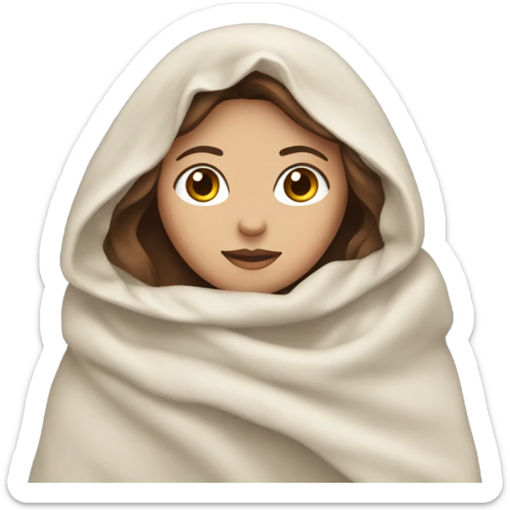 Woman with white skin and brown hair covered with a blanket sticker