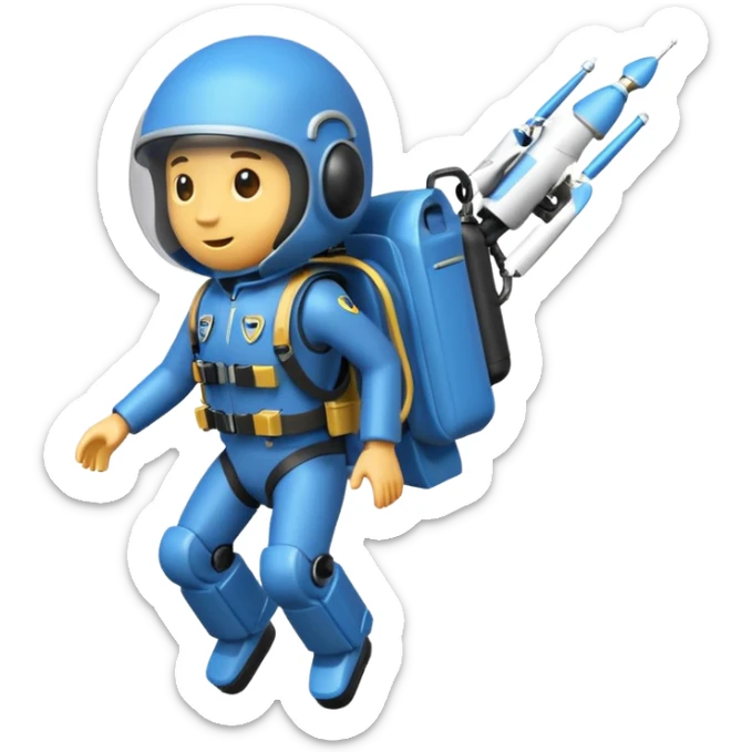 Erstelle mir einen Fallschirmspringer im emoji style mit einem Motor hinten dran  sticker