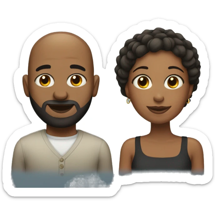 Black couple, male has no hair but facial hair sticker