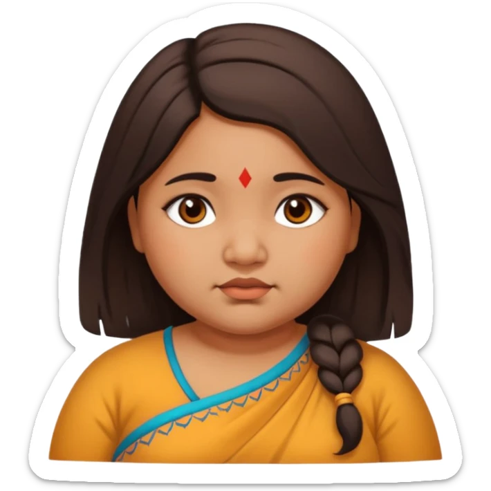 A north eastern brown (indian ) girl who is chubby but cute and her hair is mid length and her eyes are a little downturned sticker