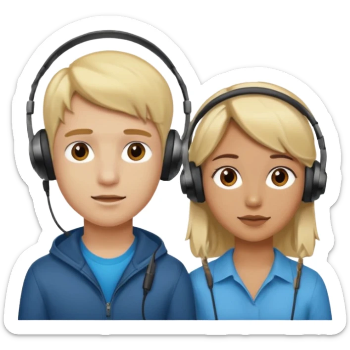 pc gamer very blonde boy and latina girl with brown hair  headsets sticker