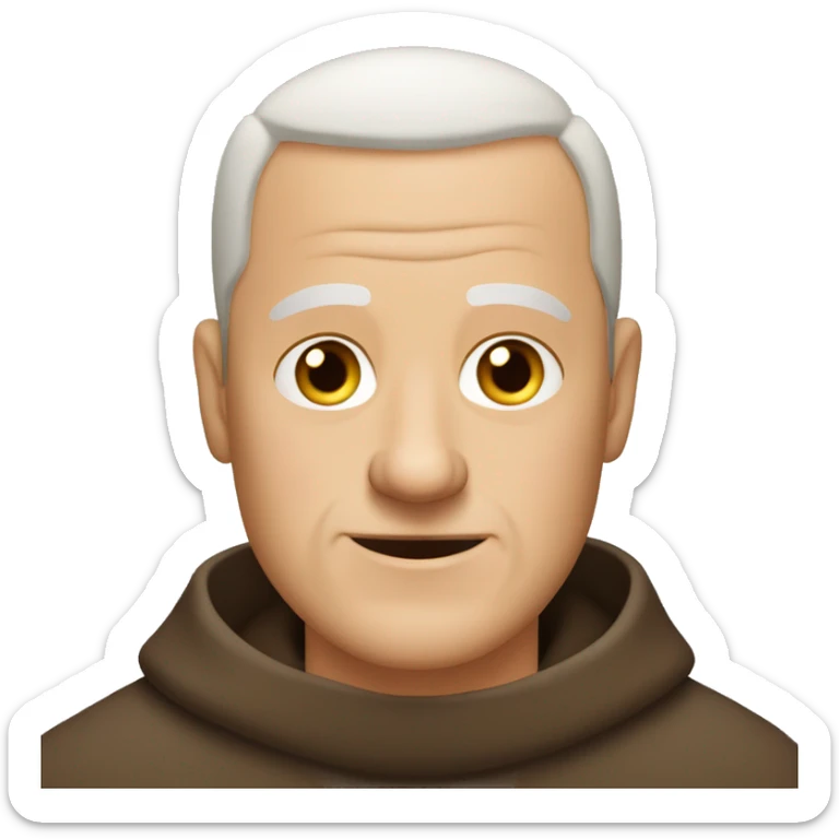 A middle-aged white male friar with a grizzled appearance, buzz cut, and a square jaw. sticker