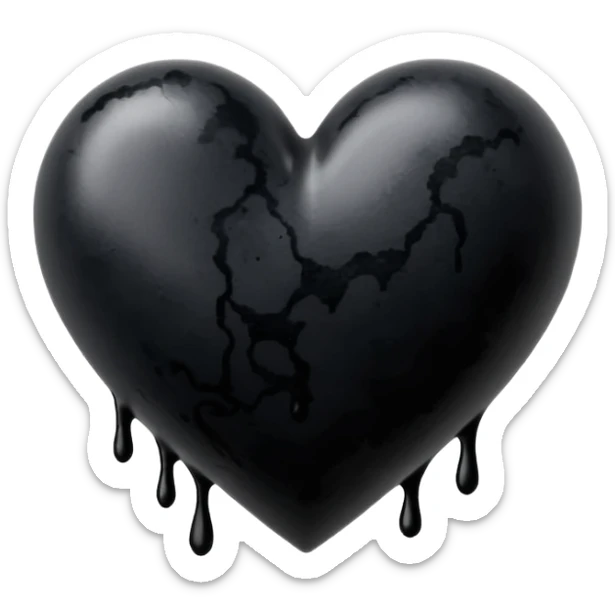 black ink blob heart emoji with ink streaks, isolated on white background, grunge sticker