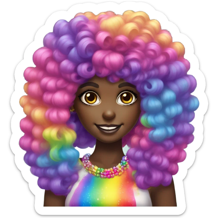 Lisa frank dark skin girl with rainbow Afro with headband pearls sticker