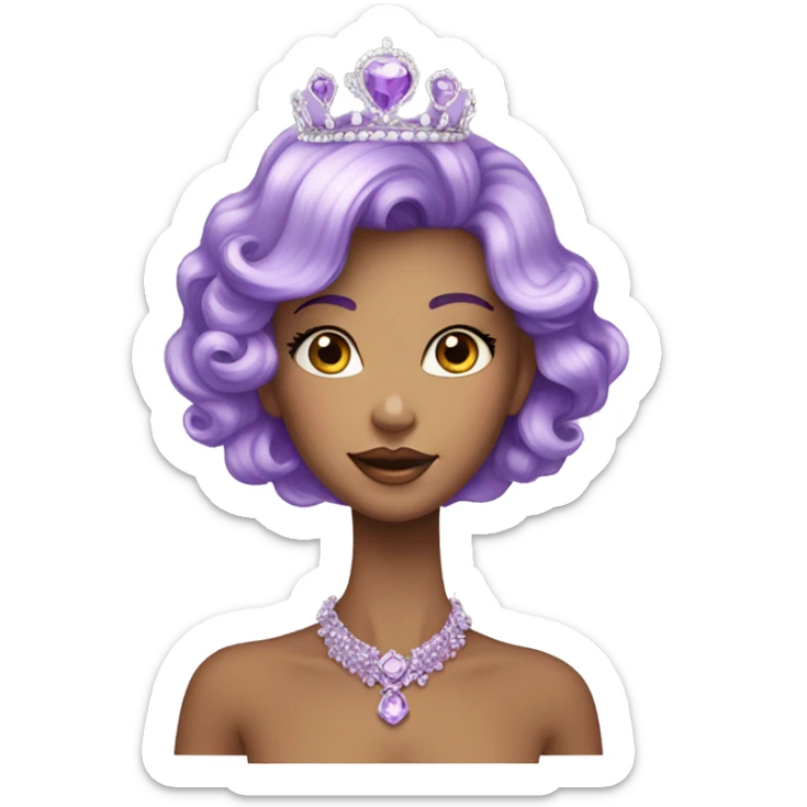 Gorgeous pastel Lady with purple-shiny-crystal-hair and tiara and necklace sticker