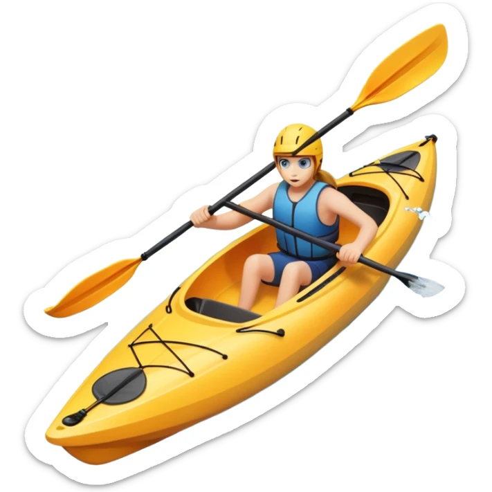 An icon showing a close-up of a sleek kayak with double-bladed paddles gliding through water. Splashes surround the boat as it cuts across a calm surface, symbolizing speed and focus. Transparent background emphasizes the dynamic and personal nature of kayak paddling. sticker