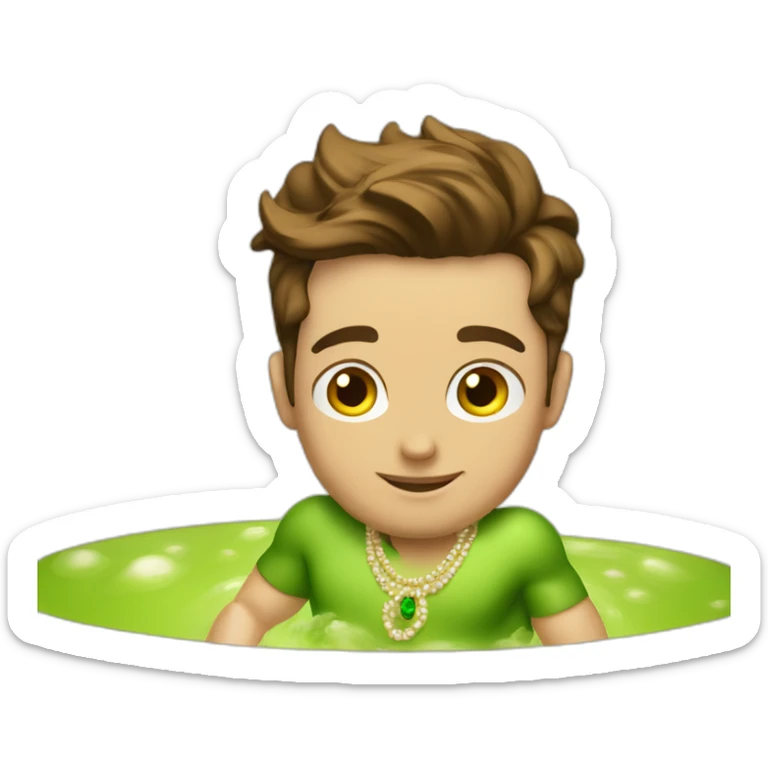 Posh-muscle-boy-brown-hair-green-eyes-pearl-necklace-in-golden-bathtub sticker