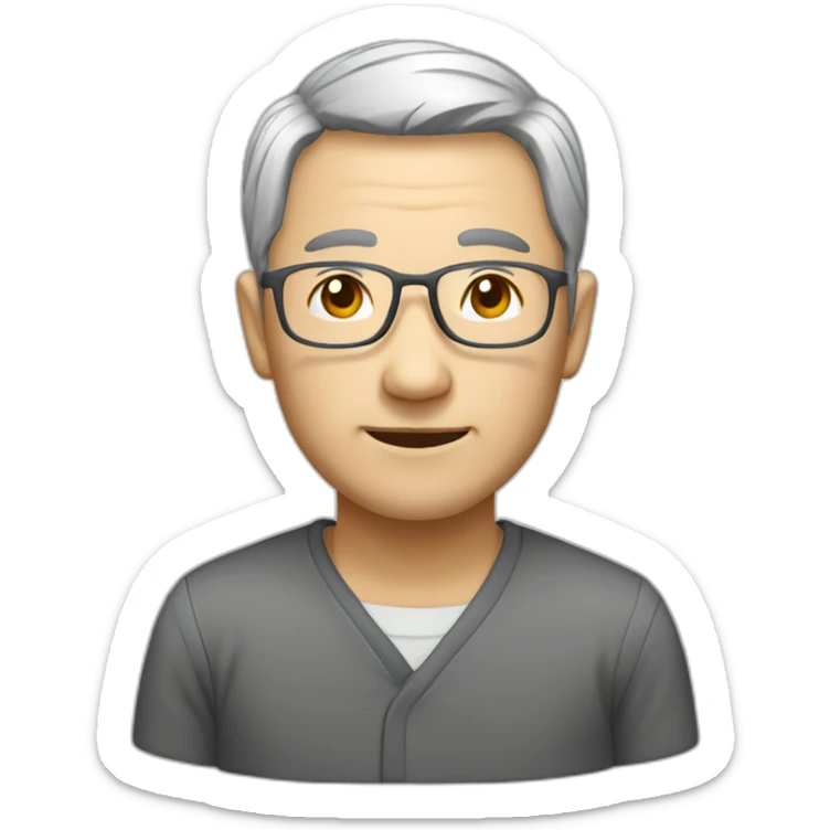 Chinese man gray hair wear glass emailing gsce sticker