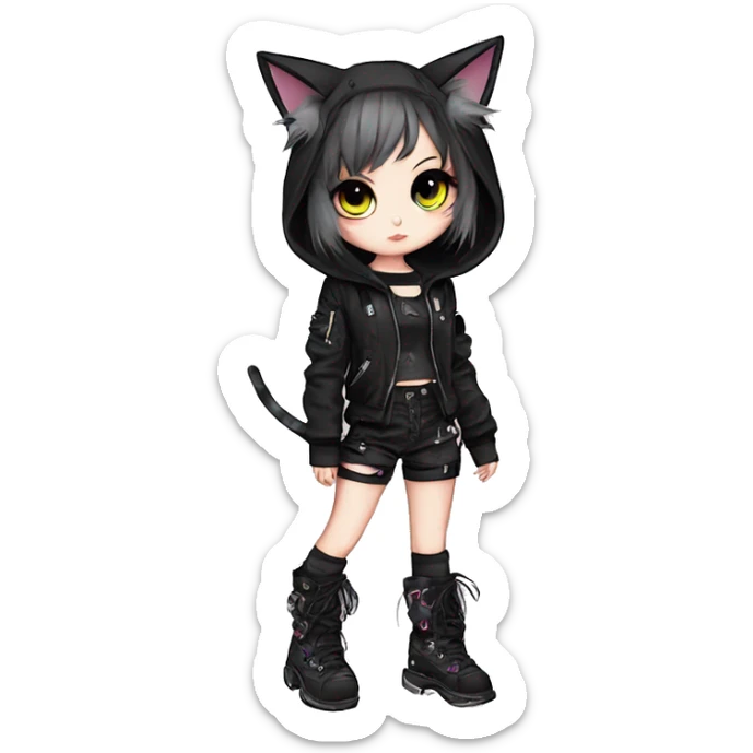 Edgy Kawaii Cute Cool Cartoon Anime Punk Techwear Gothic Catgirl sticker