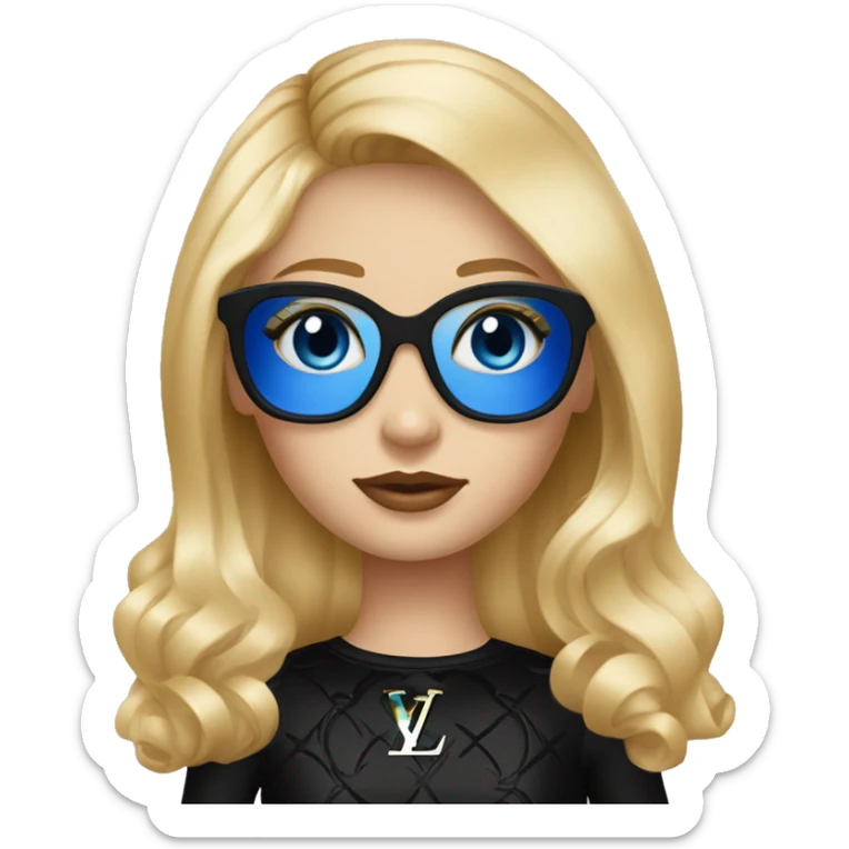 Blonde girl with Louis Vuitton monogram purse in tight short all black dress bright blue eyes  sticker