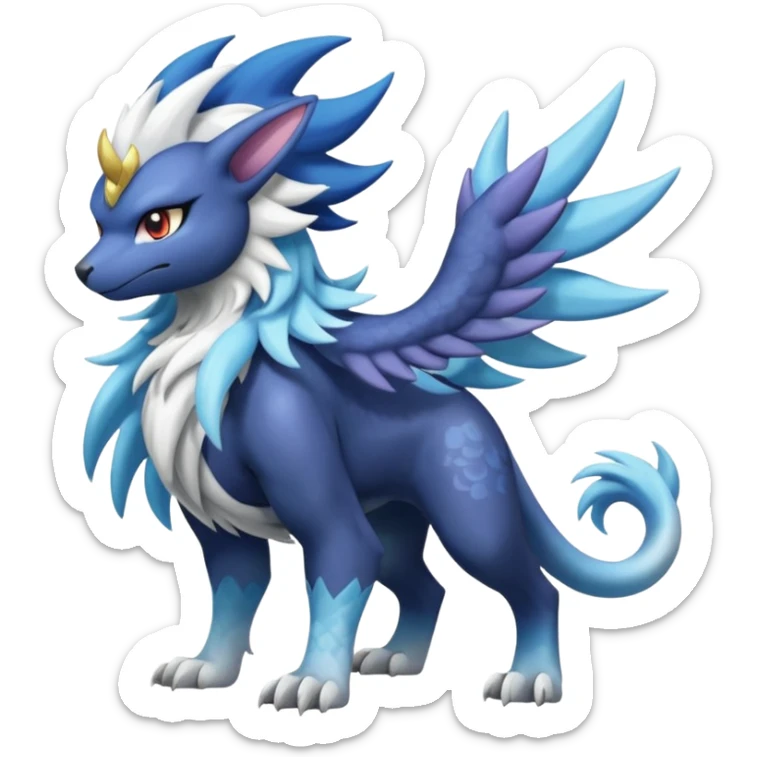 Shiny Sunny furry scaly painted Asian pastel-gradient Absol-Solgaleo-Luxray-Suicune-Amaura-fusion sticker