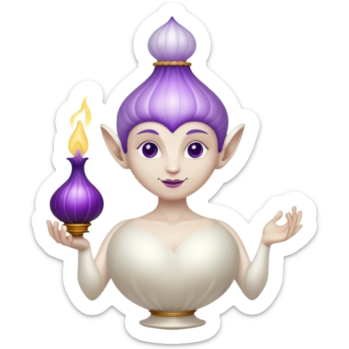 The white Genie of the Lamp, holding a big violet onion  sticker