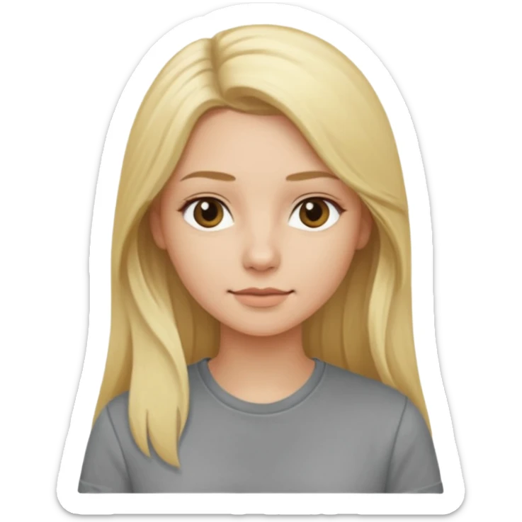 woman with long blonde hair, wear grey shirt sticker