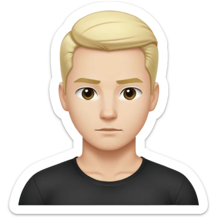 nam 25 tuổi, tóc màu vàng vuốt ngược, da trắng, mặt ngầu, áo màu đen, render nửa thân trên sticker