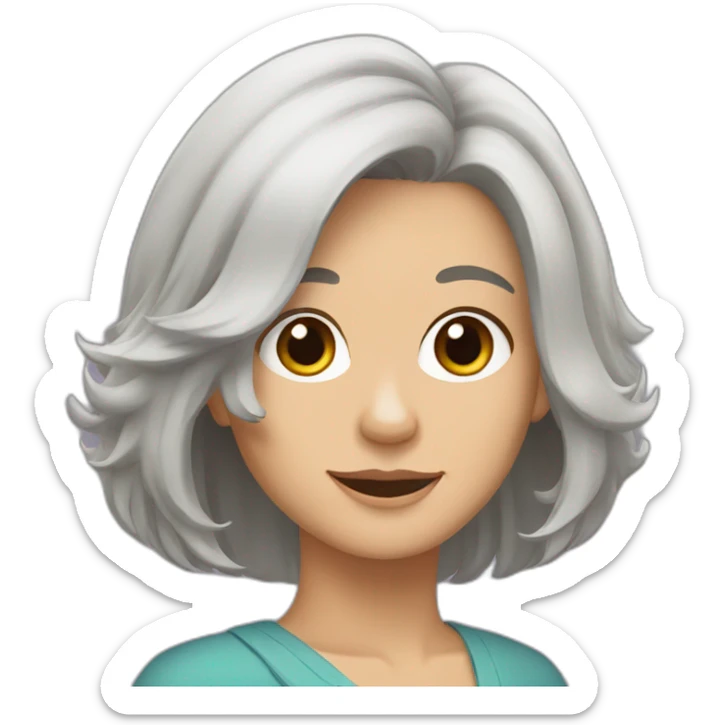 woman with shoulder length grey hair and hazel eyes and shih tzu sticker