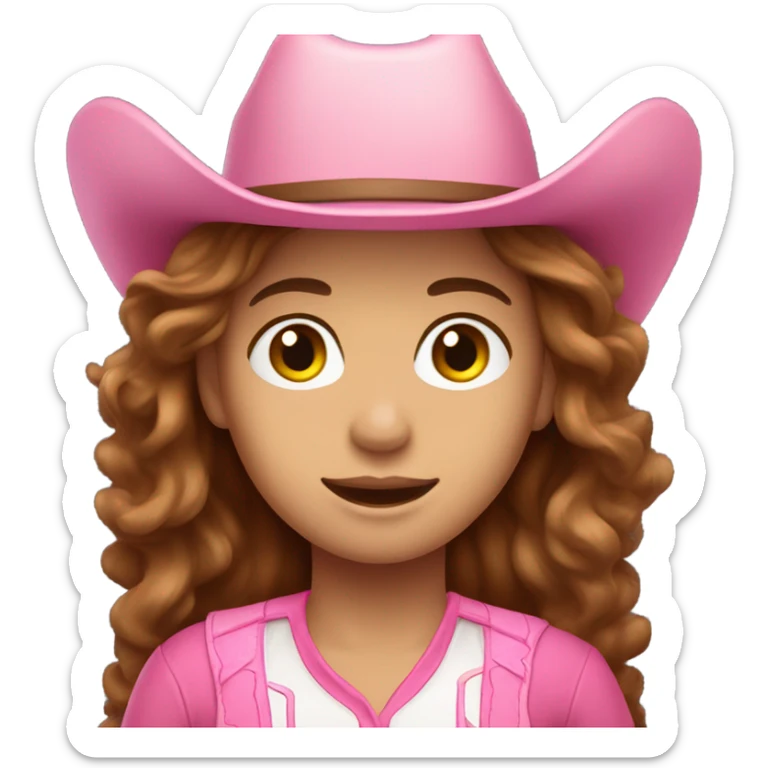 Long brown wavy hair pink outfit and pink cowgirl hat sticker