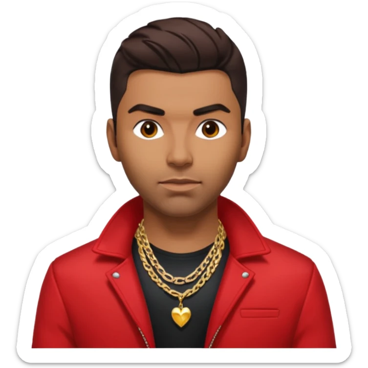 Ginuewine with dark brown hair, chest out with necklace, red jacket sticker