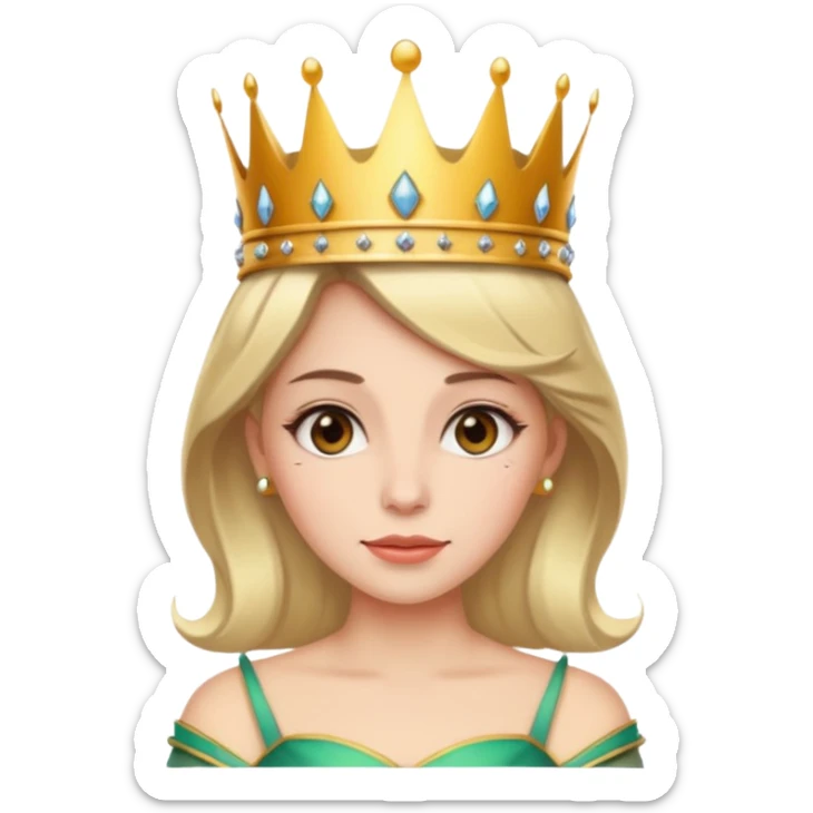 Give me an emoji of a women wearing neutral makeup with a crown. She is looking very smug sticker