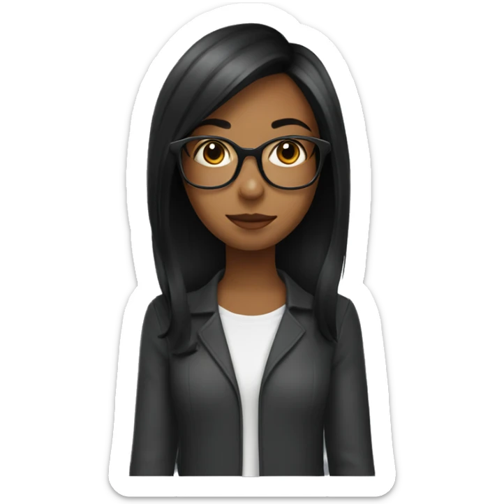 a girl having black mid length hair, wearing glasses, the hair end is red sticker