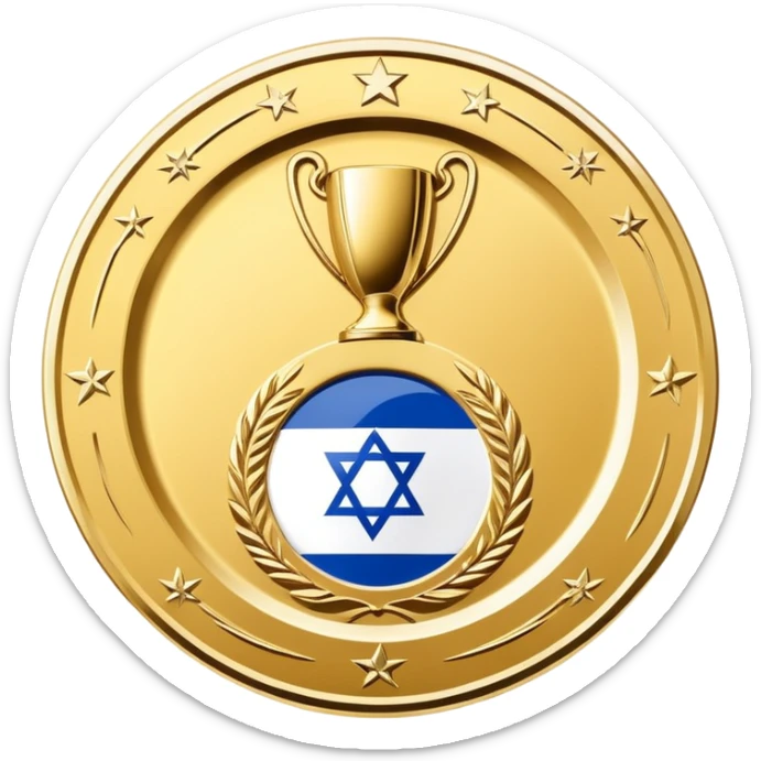Israeli Premier League champions plate, shiny gold and blue, simple and iconic sticker