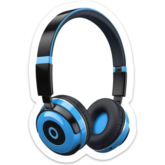 A 3/4 view of a pair of Black and blue and white wireless headphones sticker
