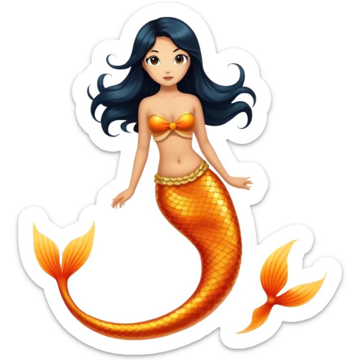 full body koi mermaid woman with tanned skin and long black hair sticker