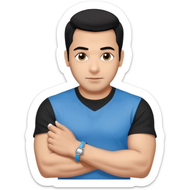 ipretty bratz emoji of salman khan wearing a black tee, silver- blue bracelet, black hair sticker
