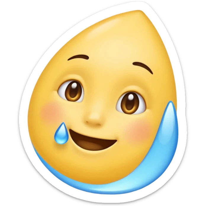 mix of these two 🥺☺️ but make it classic orginal emoji not woman or man face and without hearts and a little bit sad but still smile, make the drops blue like cry but IT NEEDS TO BE HAPPY sticker