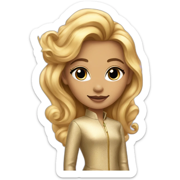 Posh-girl-with-golden-suit-and-blue-eyes-and-rainbow-unicorn-hair sticker