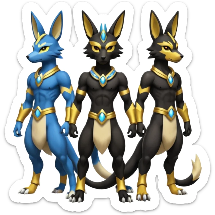 Zeraora-Anubis-Lucario-Umbreon-Renamon-hybrid-fusion-Fakémon-Pokémon-Digimon-creature (full body) sticker