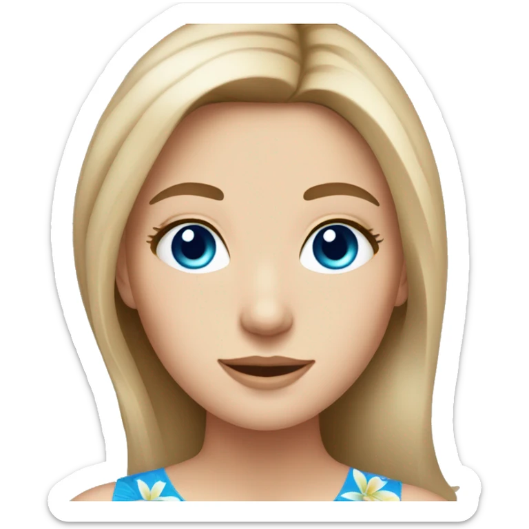 White girl with blue eyes tropical top flowers in light brown hair sticker