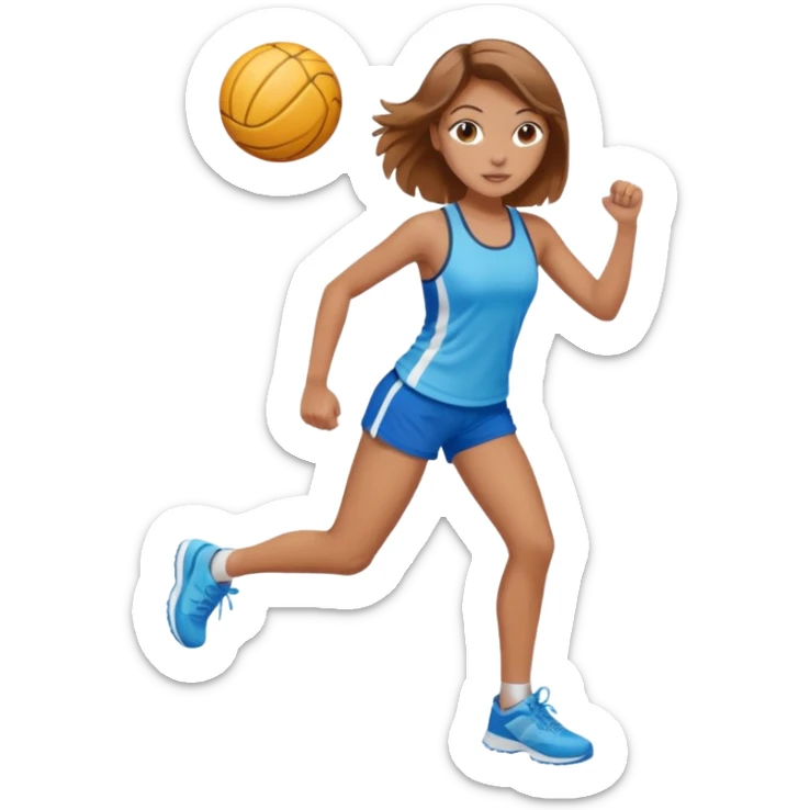 sporty and fit girl with light brown hair in shorts and with a beautiful face sticker