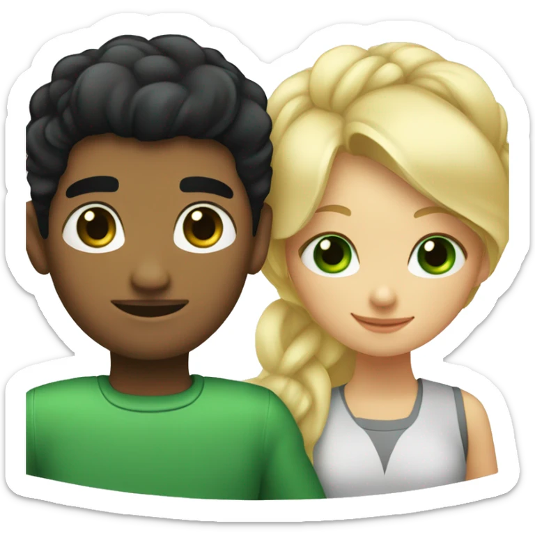 A couple of a girl with blonde hair and green eyes, and a man with black hair and black eyes, that are hugging sticker