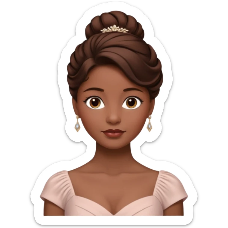 Cinematic Emma Darcyn Realistic Portrait, depicted with lifelike skin texture, subtle rosy undertones, and soft natural lighting that enhances the gentle contours of her face. Her intricately detailed brown hair is elegantly styled in an updo, sticker