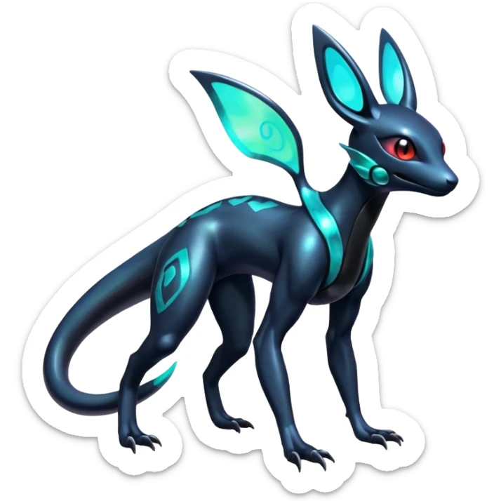 Shiny Iridescent Genesect-Umbreon-Salandit-Fakémon-hybrid-creature (full body)  sticker