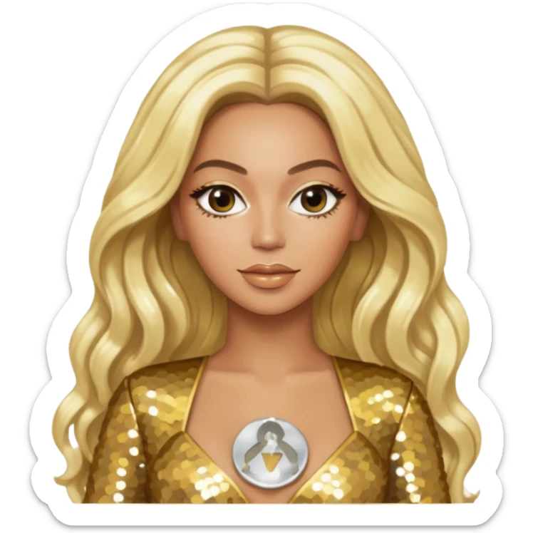 Beyonce from Destiny's Child with long platinum blonde hair, gold sequin outfit sticker