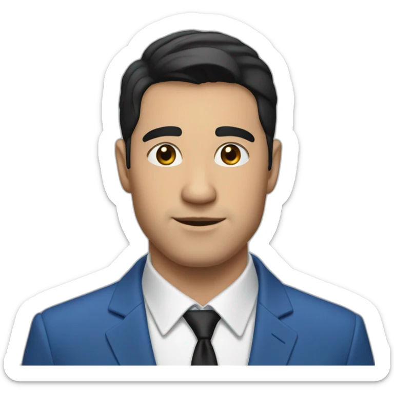 A 30-year-old man, wearing a blue suit, short black hair, black eyes, and two cheeks.  sticker