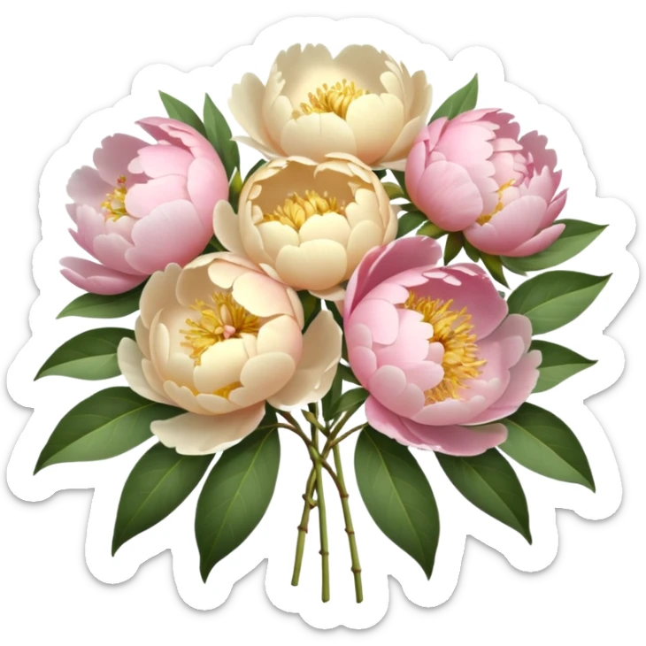bouquet of peonies in soft pink, beige and yellow pastel colors sticker