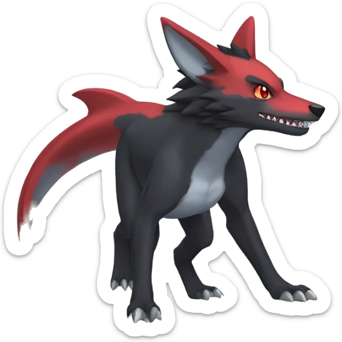 Cute cool black red nargacuga-shark-wolf animal hybrid Fakemon full body sticker