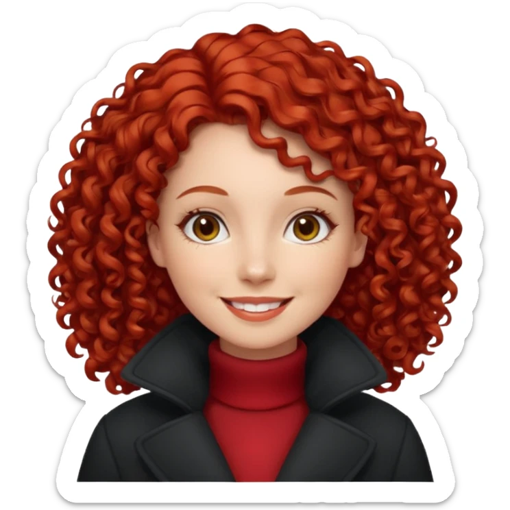 Woman with Red Curly Hair – Red curly hairstyle, wearing red dress wearing winter clothes




 sticker