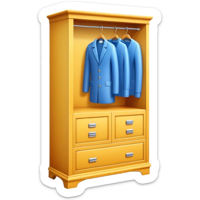Emoji for Furniture Design: 3D installation with dimensions and a ruler or measuring tape, a blueprint of a wardrobe without clothing inside. The icon should represent the detailed design and measurement process in furniture creation. Transparent background. sticker