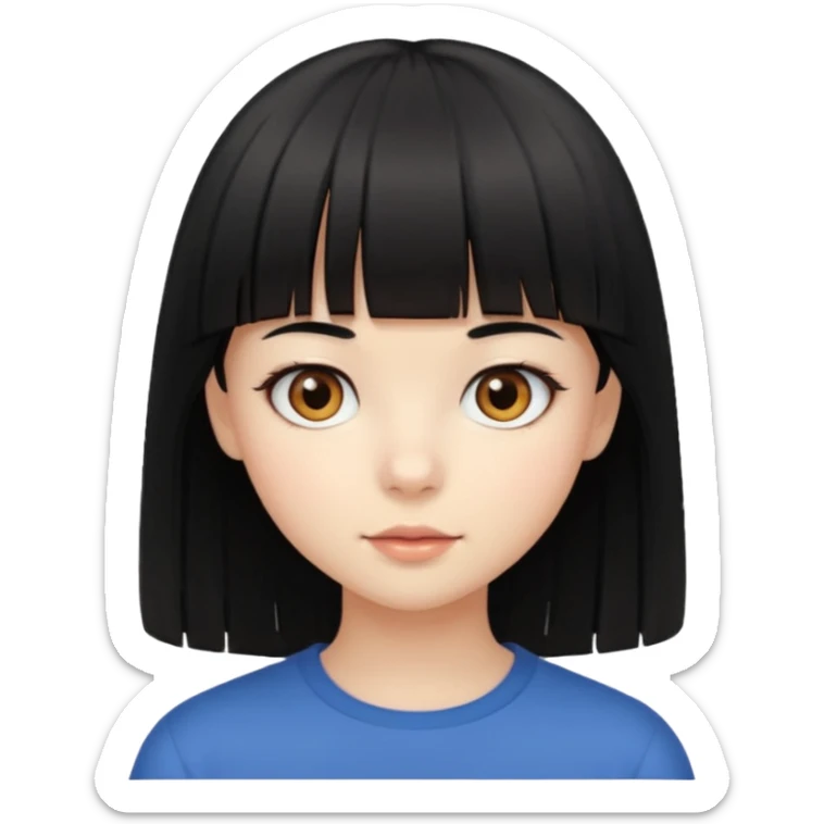 cute girl, black straight hair with straight bangs, light brown eyes sticker