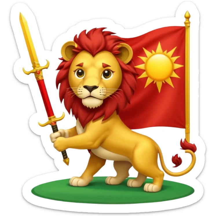 A lion with a sword and the sun on top of it and on the top green and bottom red flag sticker
